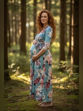 Pink Blush Boutique Women's Teal Blue & Pink Floral Maxi Dress-Size Small